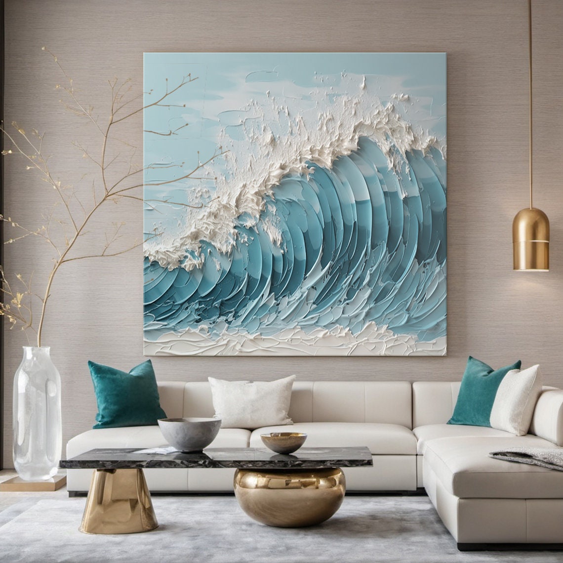 Turquoise Curling Wave White Foam 3D Texture Ocean Painting Wall Art - Image 6