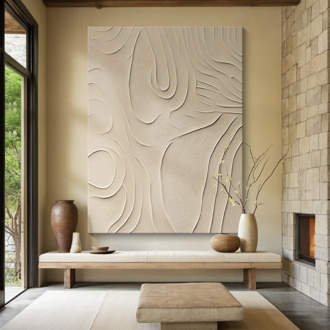 Beige Textured Swirl Abstract Topographic Organic Minimal Poster