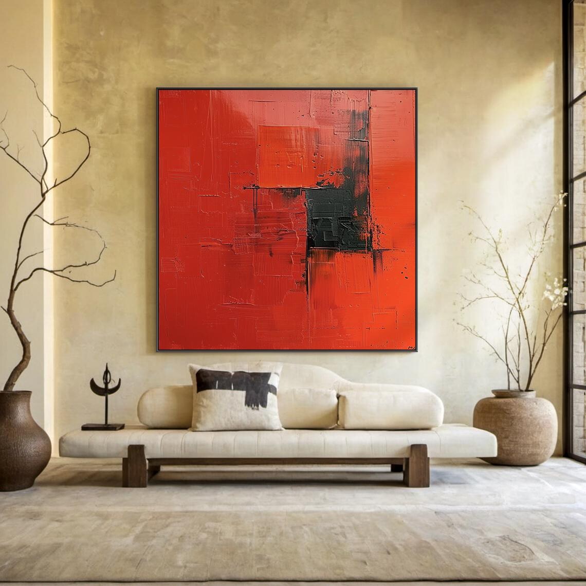 Red Minimalist Abstract Oil Painting, Modern Art Print - Image 2