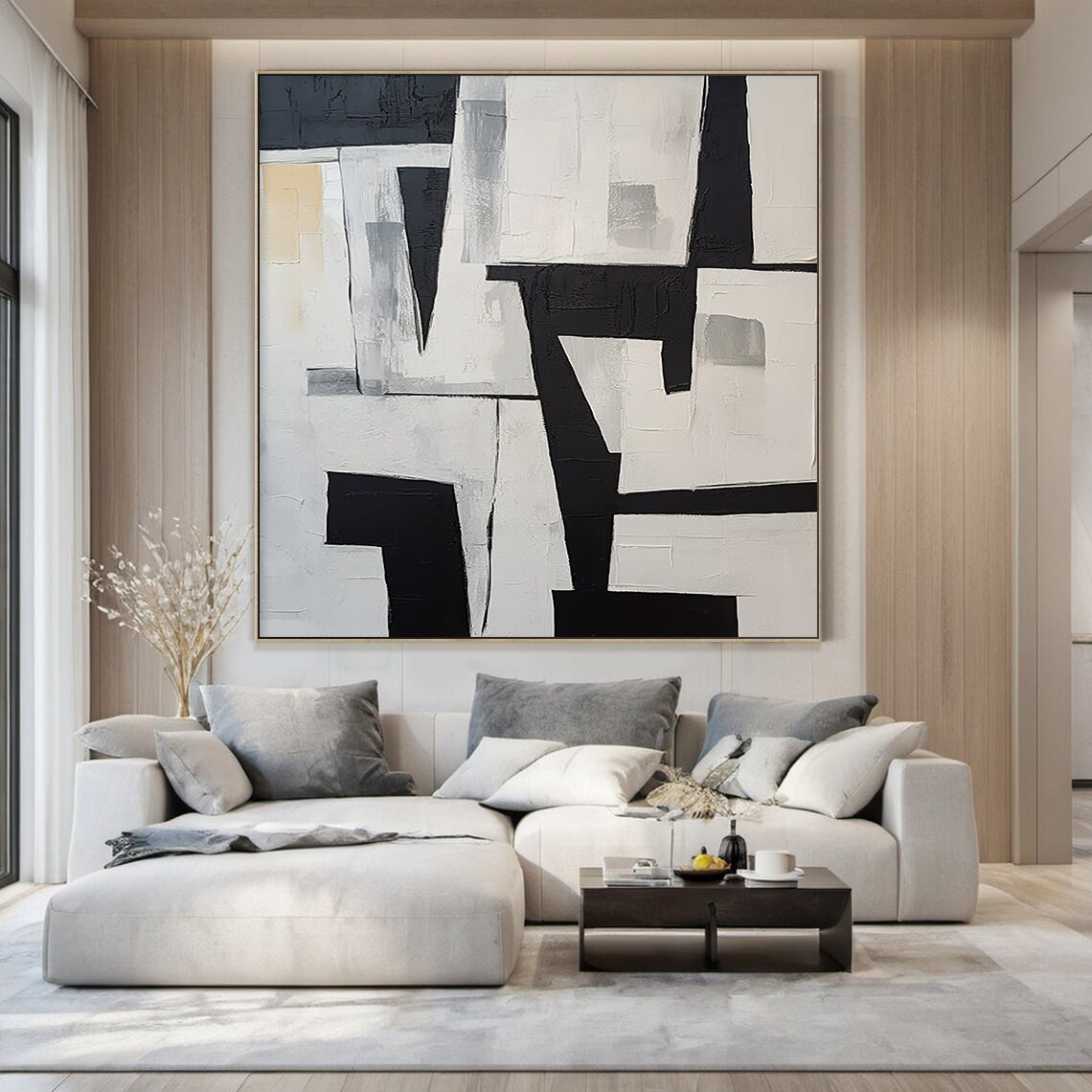 Off White Wabi Sabi Wall Decor Art Large Black Abstract Art Original Black Textured Painting Modern Home Decor - Image 2