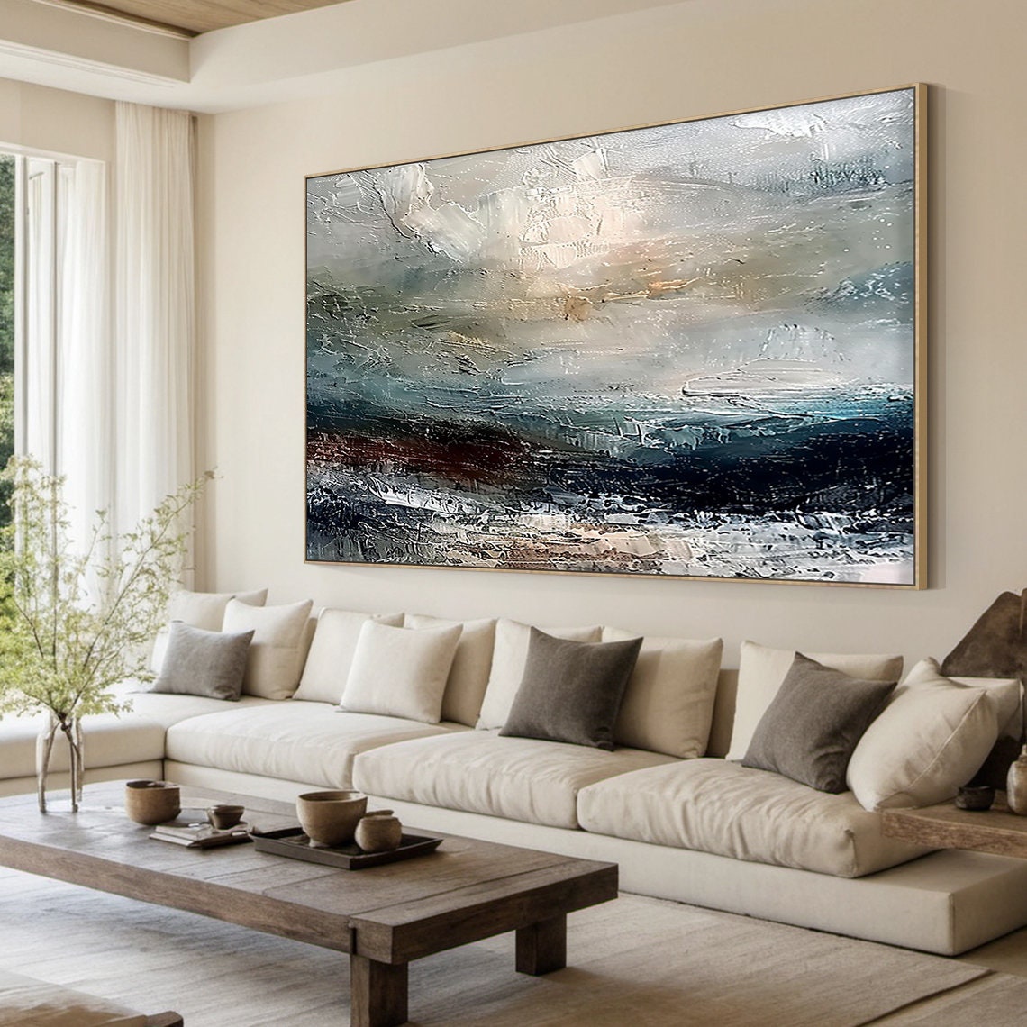 Soft Blue Grey Misty Abstract Gentle Washed Modern Art Poster - Image 2