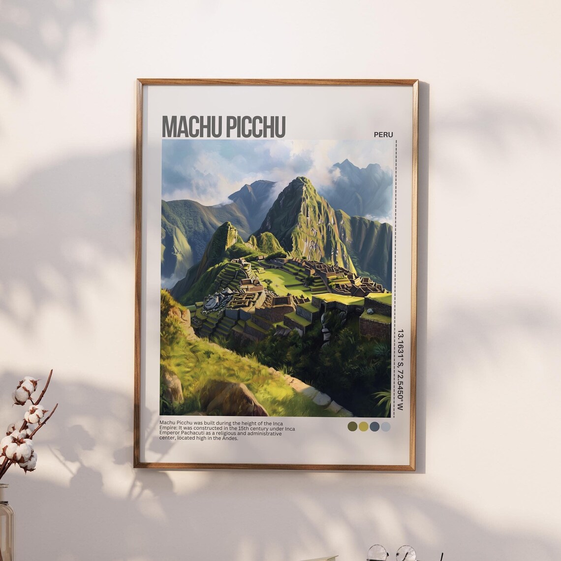 Machu Picchu Lush Green Valley Sunlit Peru Ruins Travel Poster