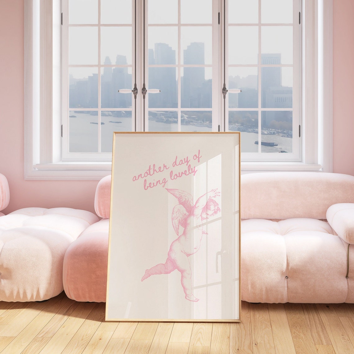 Another Day Of Being Lovely Pink Cherub Angel Script Quote Poster - Image 5