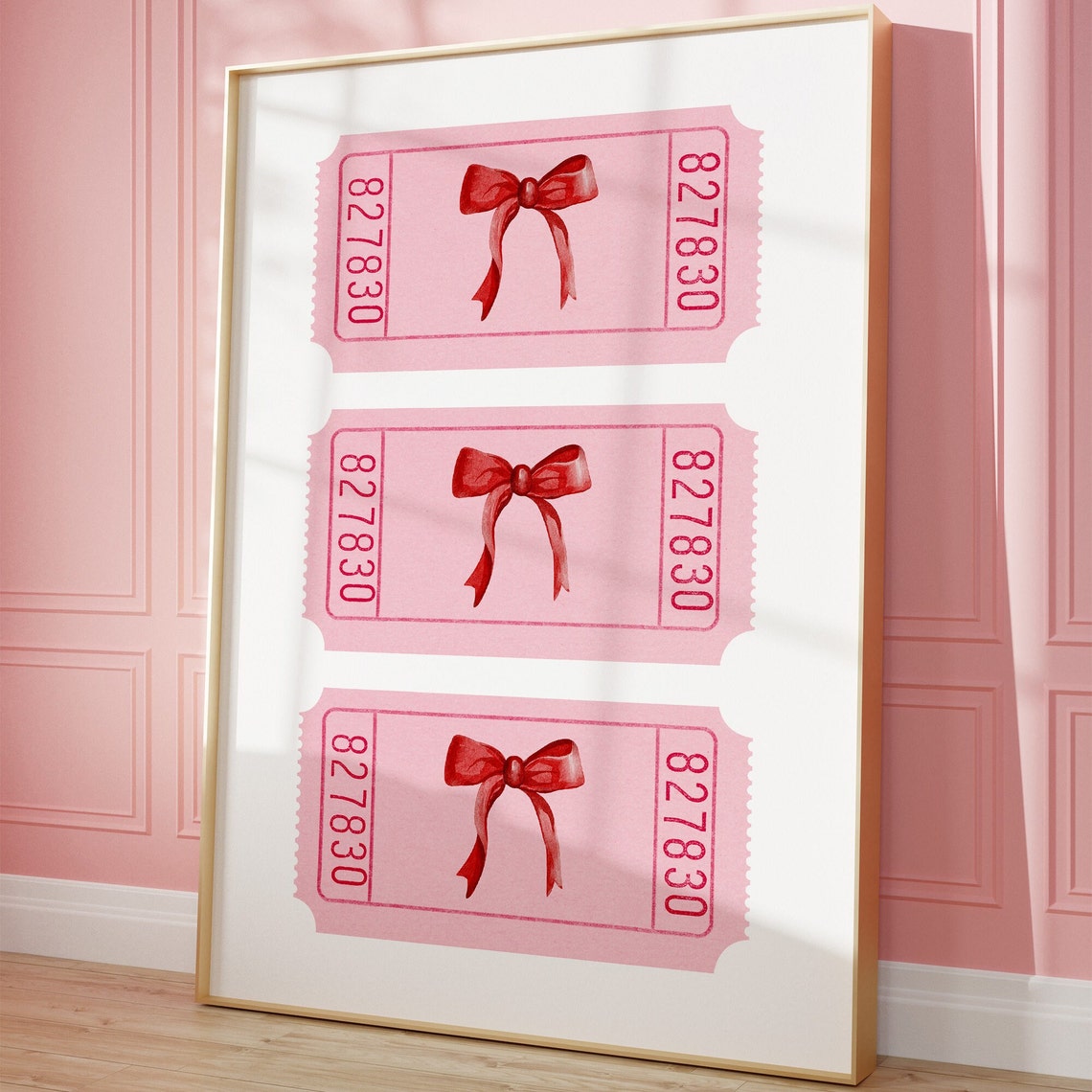 Pink Raffle Tickets With Red Bows Coquette Room Decor Poster - Image 4