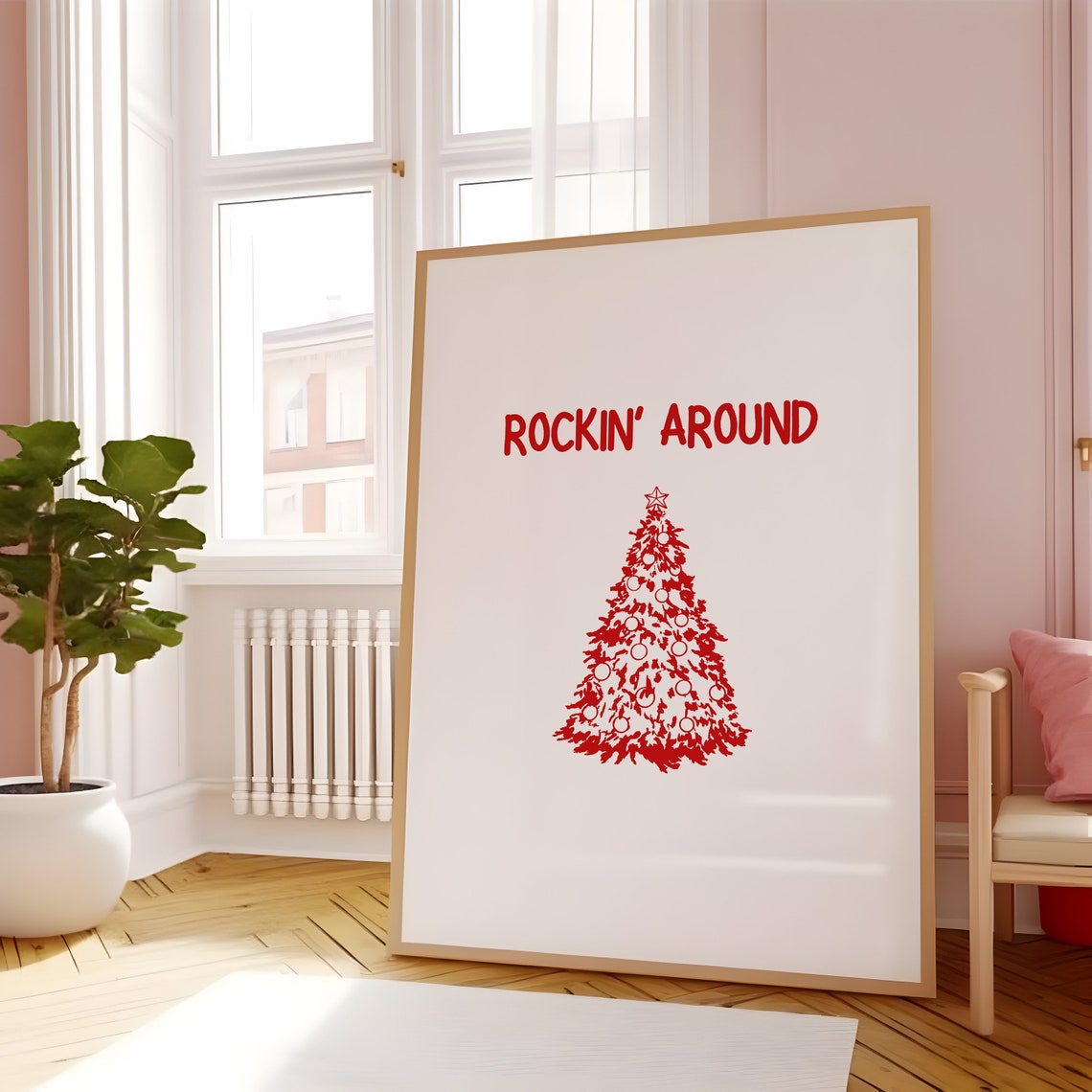 Rockin' Around Red Christmas Tree Minimal Festive Holiday Poster - Image 5