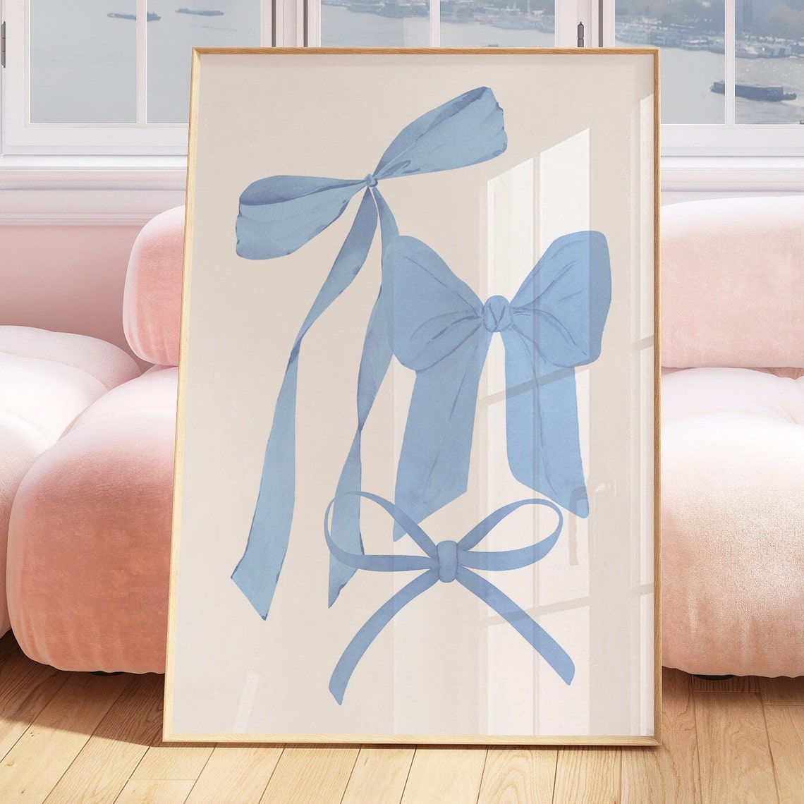 Blue Watercolor Bow Trio Balletcore Aesthetic Room Decor Poster