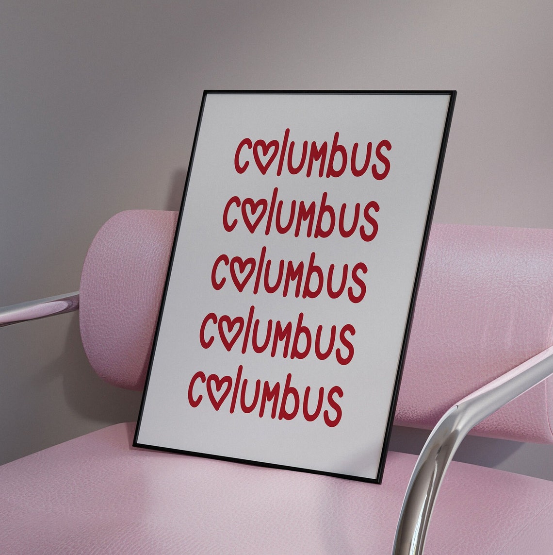 Columbus Ohio Red Heart Lettering Repeated City Typography Poster - Image 5