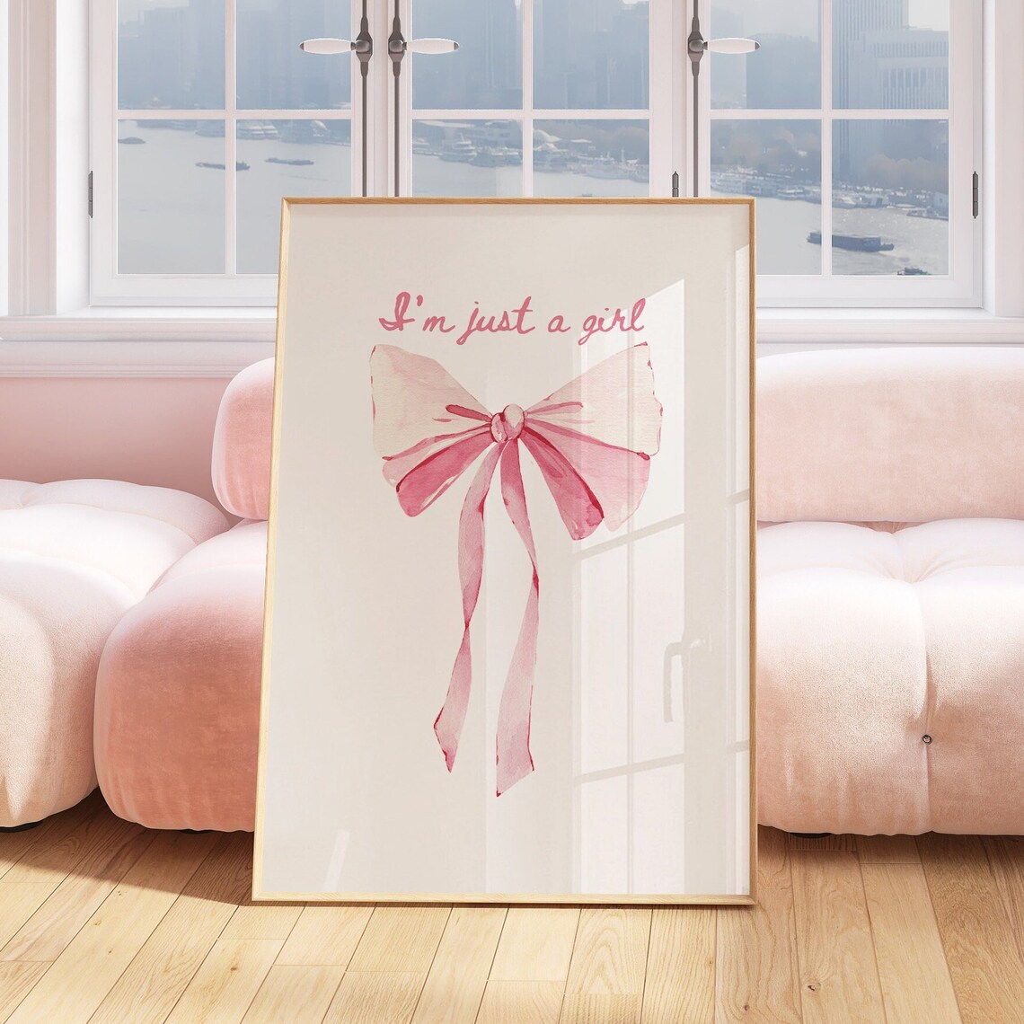 I Am Just A Girl Pink Watercolor Bow Coquette Girly Art Poster - Image 2