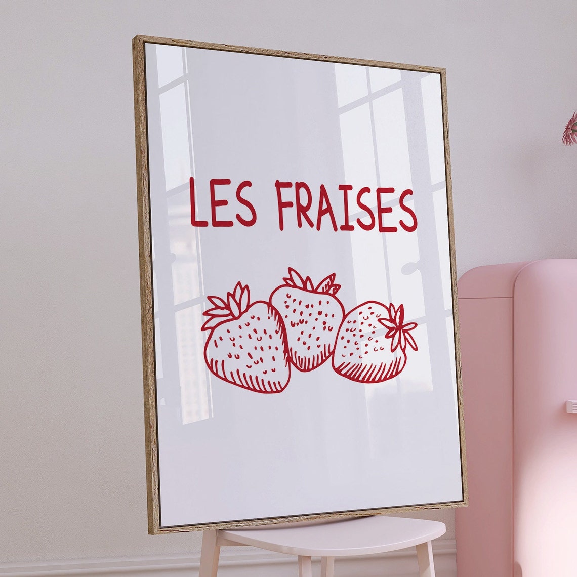 Les Fraises Strawberry Poster Art Print French Kitchen Decor Vintage Kitchen Fruit Wall Art Print Retro France Art Print French Art Print