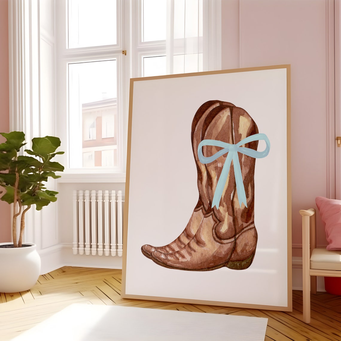 Single Cowgirl Boot With Blue Bow Coquette Western Room Decor Poster - Image 5