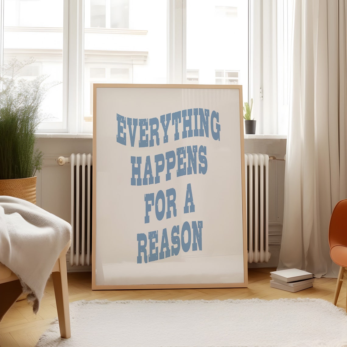 Everything Happens For A Reason Distressed Blue Quote Poster - Image 3