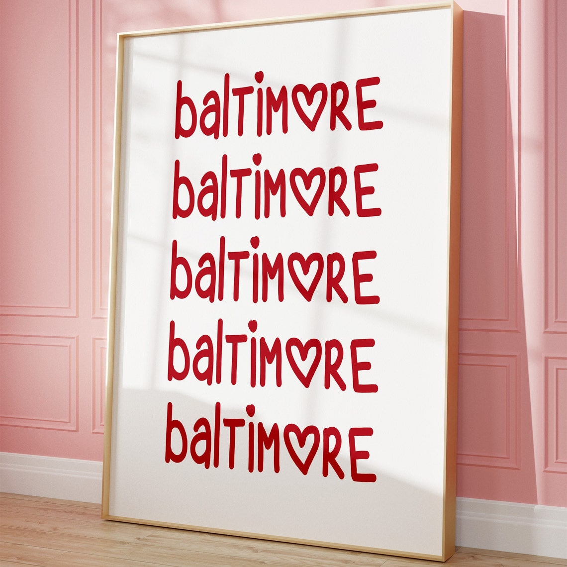 Baltimore Heart Typography Red and White City Love Letter Print - Image 5