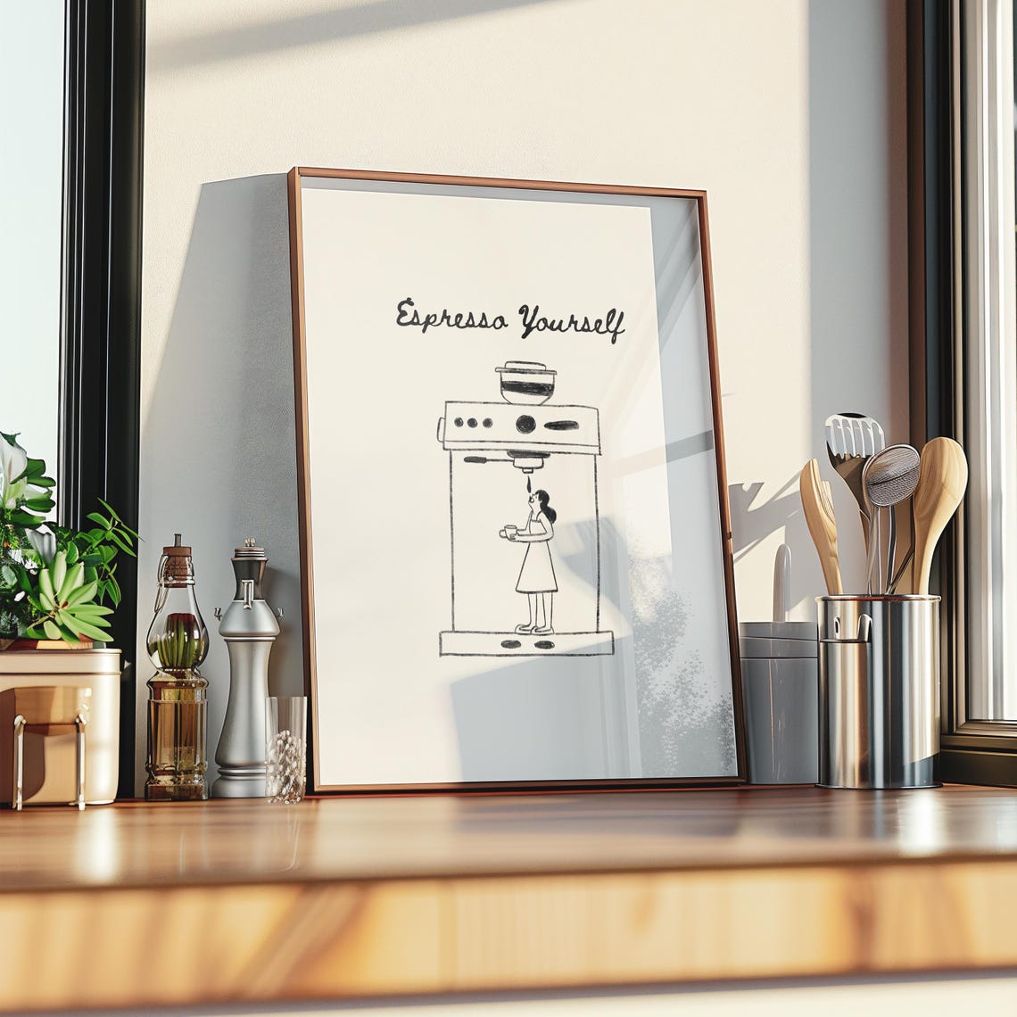 Espresso Yourself Whimsical Coffee Line Art Funny Kitchen Poster - Image 5