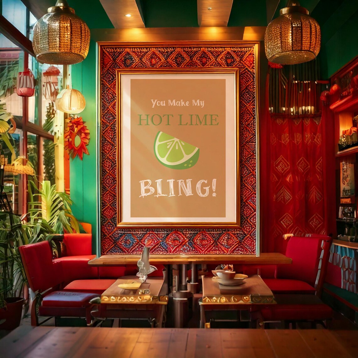 Hot Lime Bling Punny Cocktail Party Art Print - Image 5