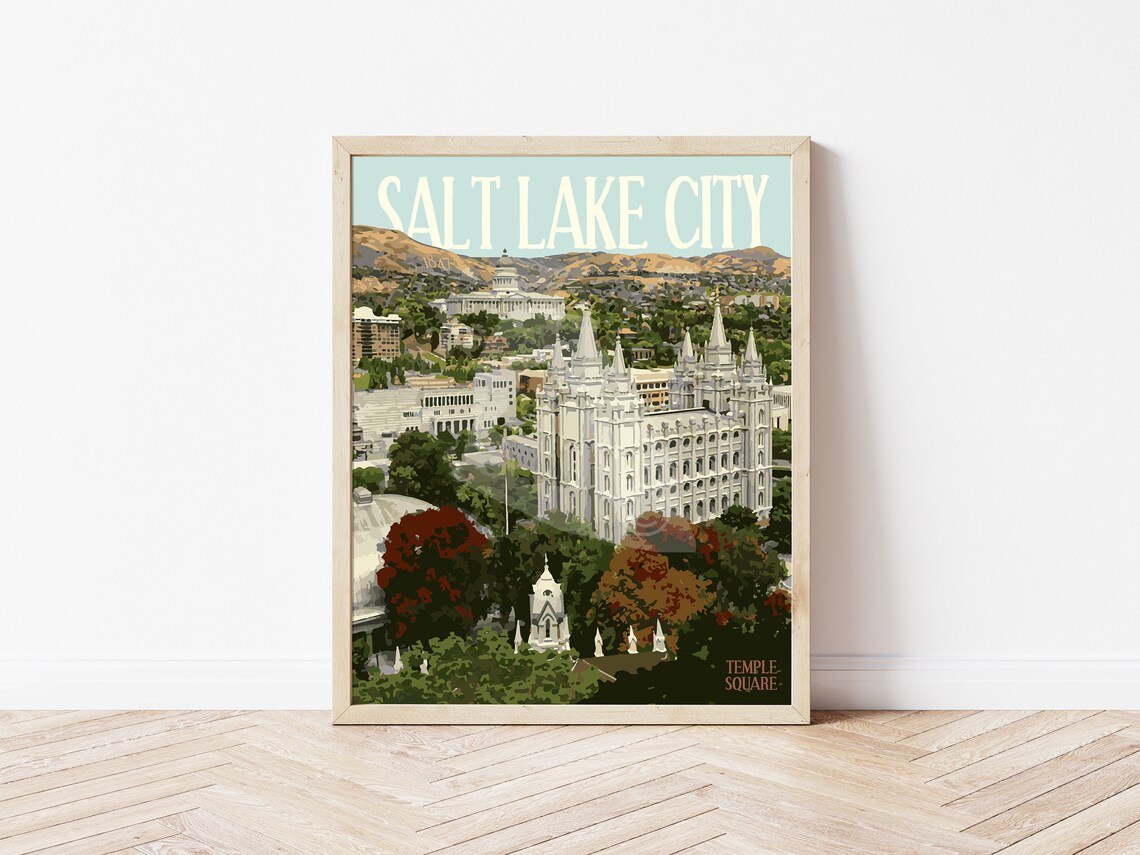 Salt Lake City Utah Vintage Style Travel Poster