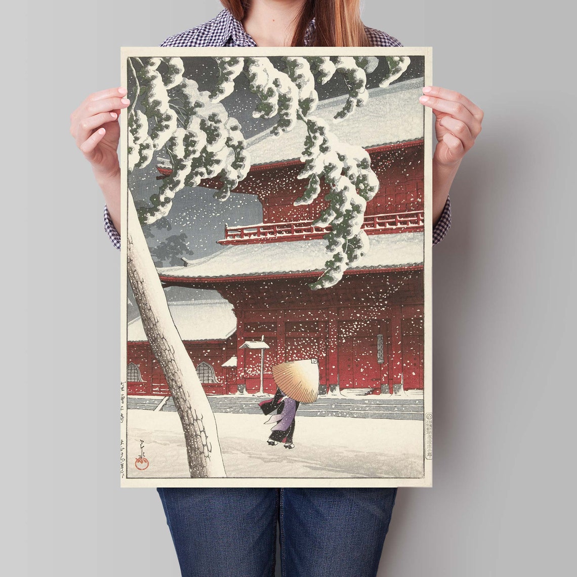 Kawase Hasui Snow At Zojoji Temple Figure With Umbrella Poster - Image 3