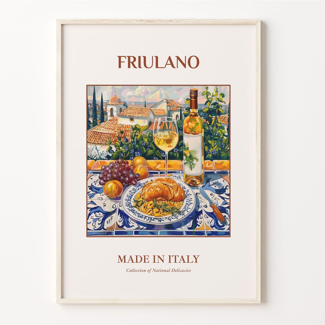 Friulano Italian White Wine Village Table Maiolica Art Poster