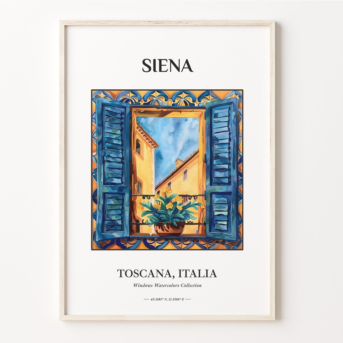 Siena Italy Tuscany Watercolor Window Shutters Flower Pot Poster