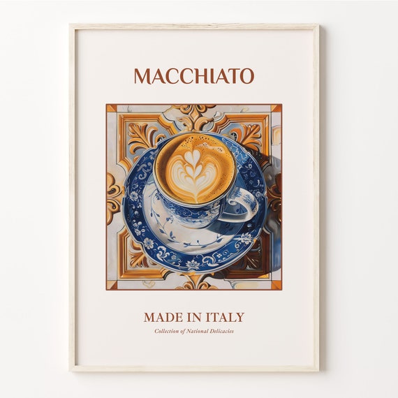 Macchiato Print Poster Maiolica Tile Wall Art Italian Beverage Kitchen Decor Bar Art Coffee Lover Gift C32 78