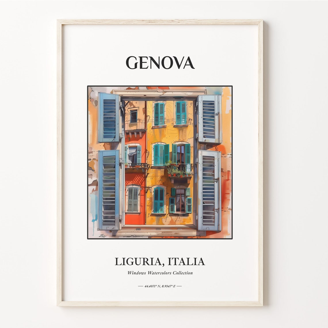 Genova Italy Liguria Watercolor Window Shutters Facades Art Poster