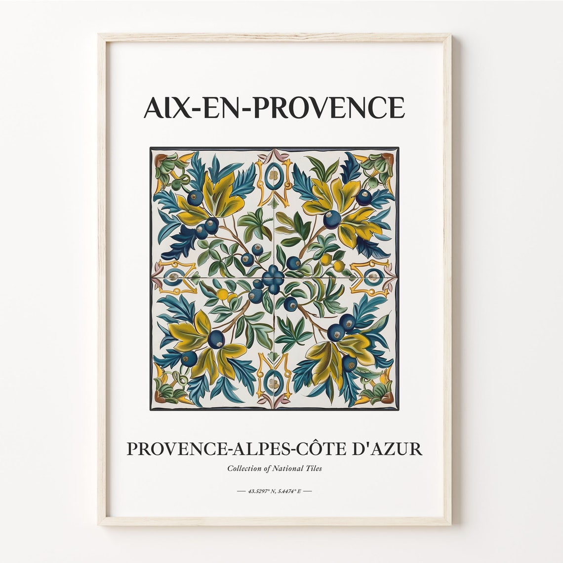 Aix-En-Provence France Olive Branch Botanical Tile Pattern Poster
