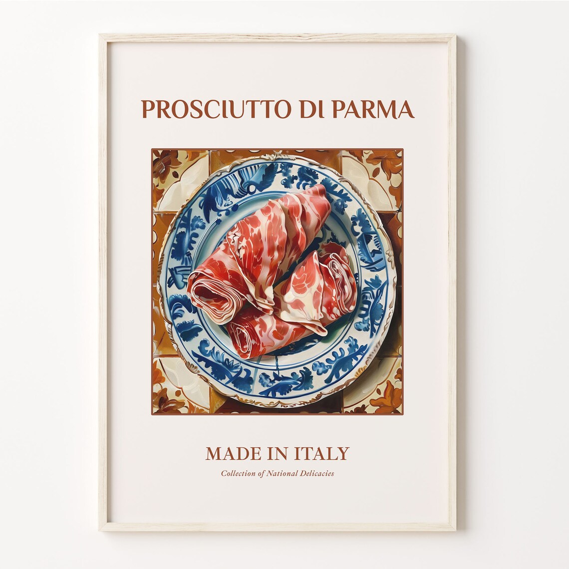 Prosciutto di Parma Italian Cured Ham Rolls Maiolica Kitchen Poster