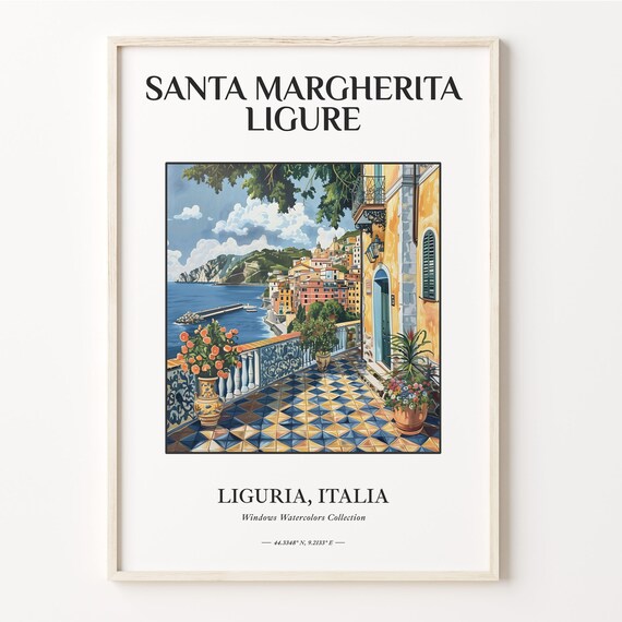 Santa Margherita Ligure Italy Seaside Terrace Watercolor Poster