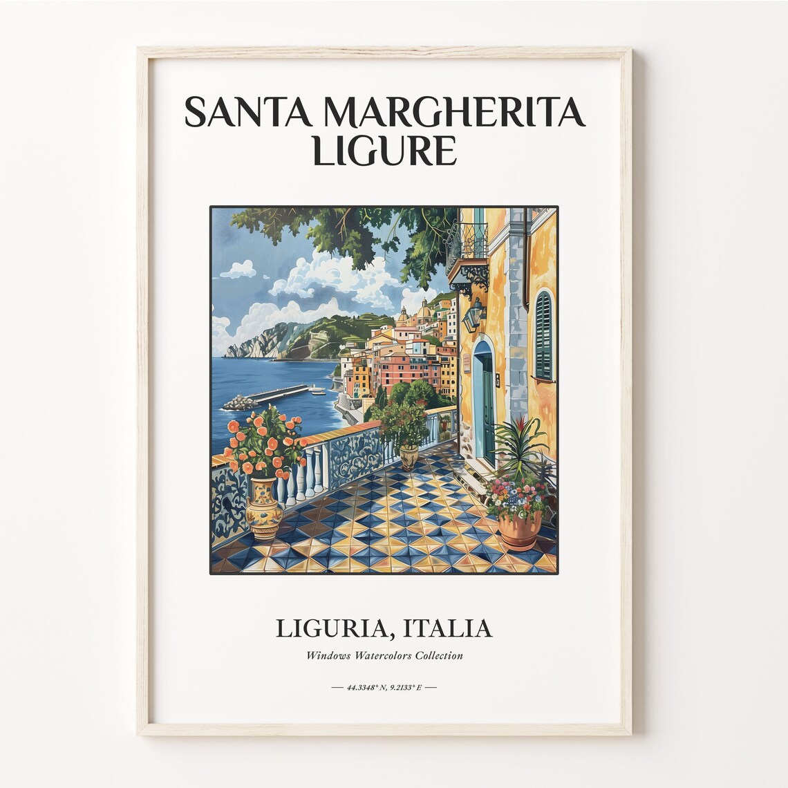 Santa Margherita Ligure Italy Seaside Terrace Watercolor Poster