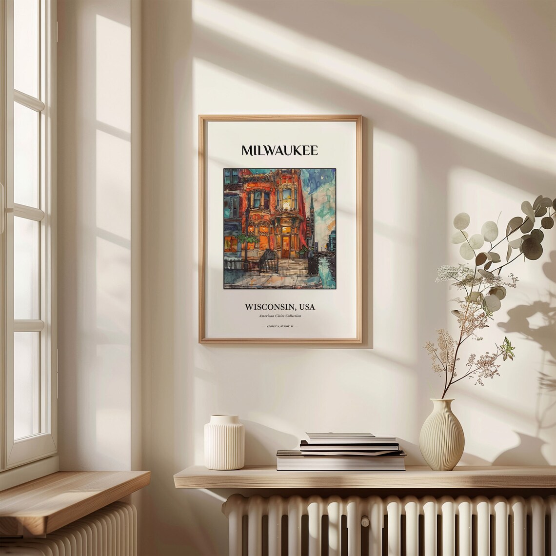 Milwaukee Wisconsin Watercolor Historic Orange Brick Building Art Poster - Image 3