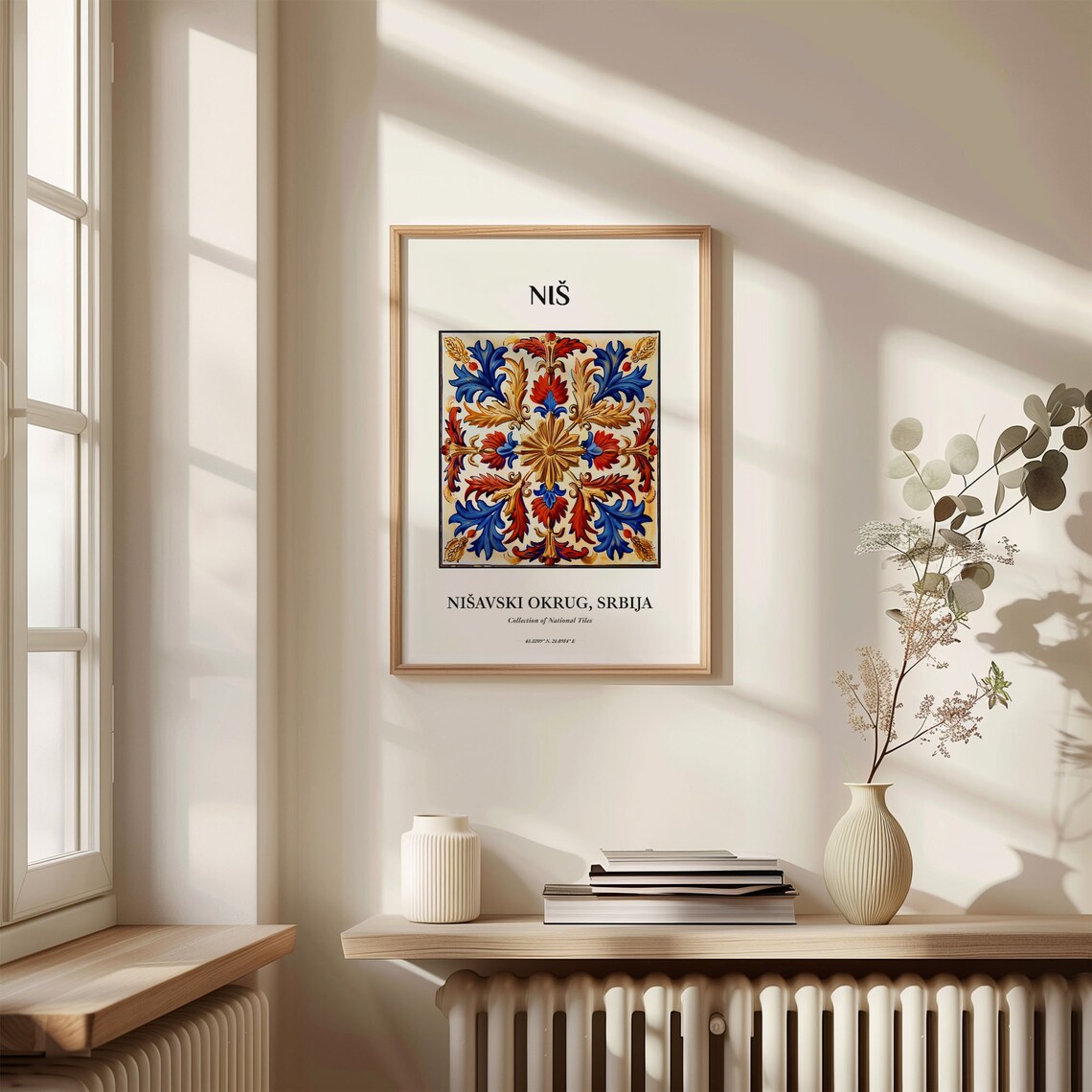 Nis Serbia Red Blue Gold Acanthus Star Medallion Tile Art Decor Poster - Image 3