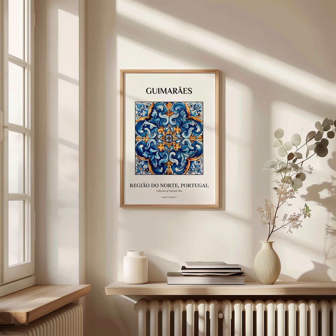 Guimarães Portugal Blue White Azulejo Floral Tile Pattern Poster - Image 3