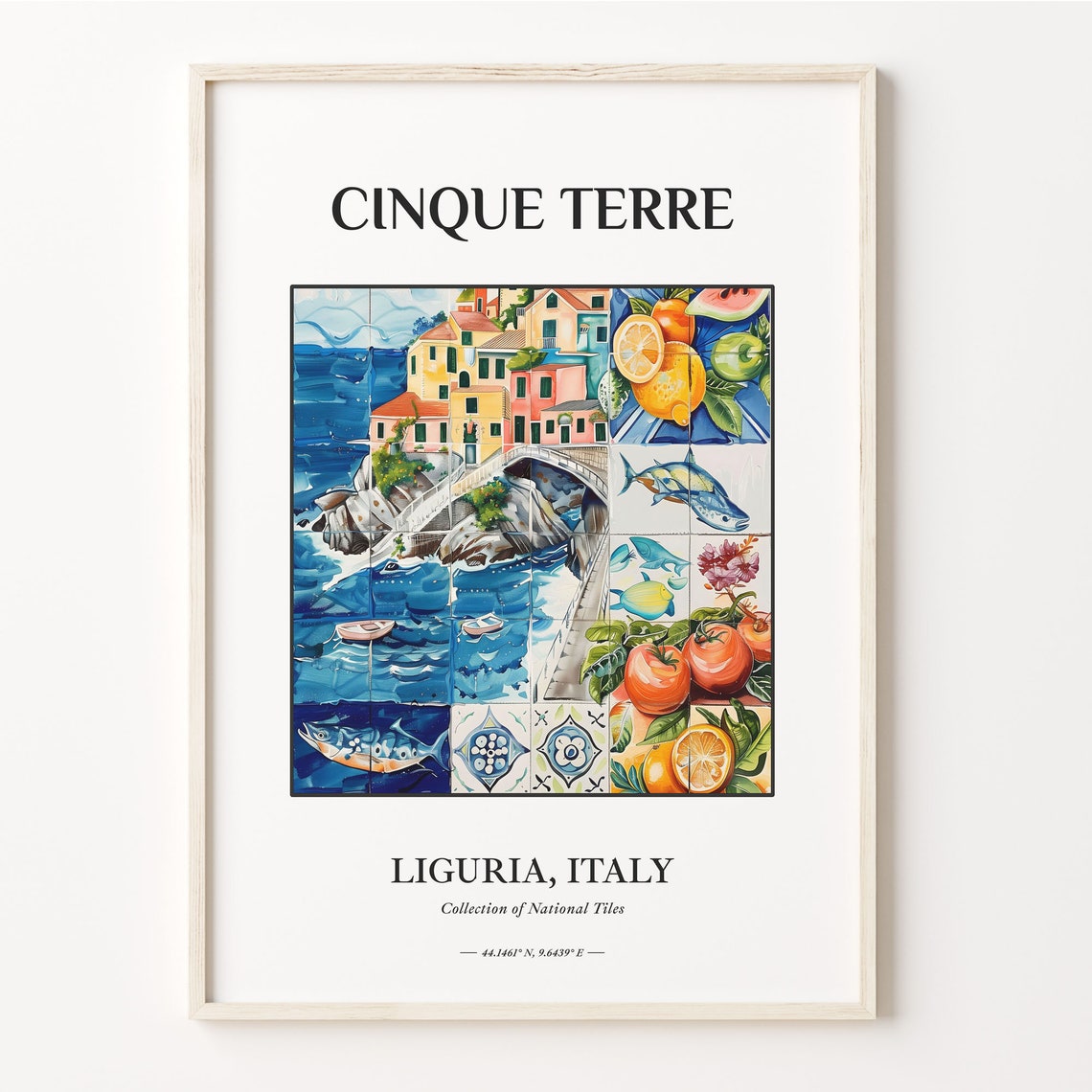 Cinque Terre Liguria Italy Coastal Village Seafood Tile Mural Poster