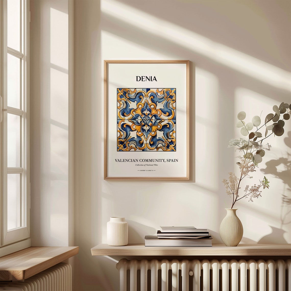 Denia Spain Valencian Blue Yellow Symmetric Tile Pattern Poster - Image 3