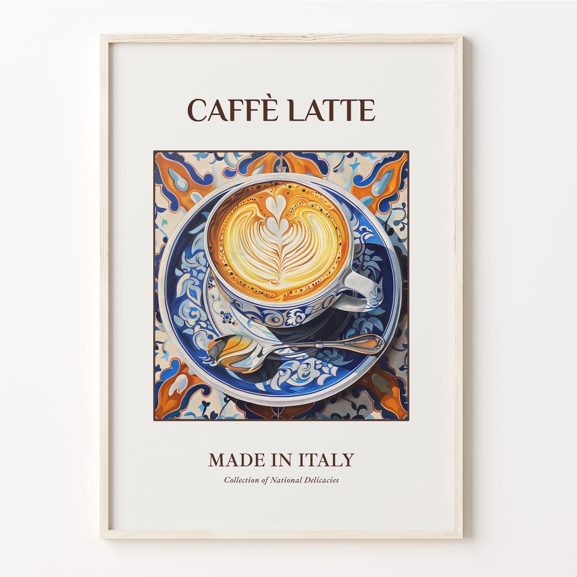 Caff Latte Maiolica Tile Print Italian Beverage Wall Art Kitchen Decor Bar Poster Coffee Lover Gift