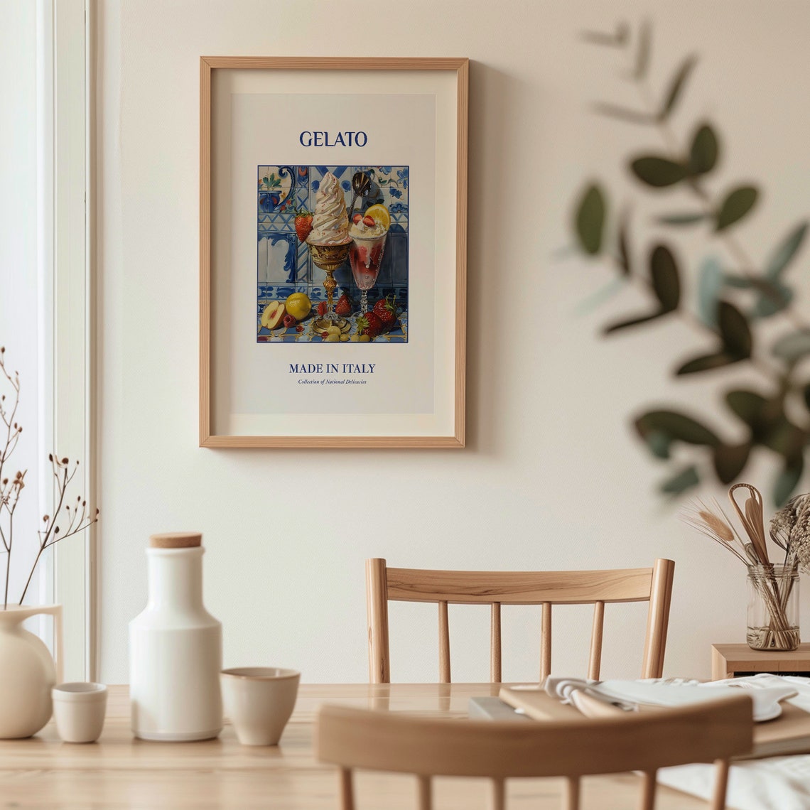 Italian Gelato Sundae Strawberries Blue Tile Vintage Kitchen Poster - Image 3