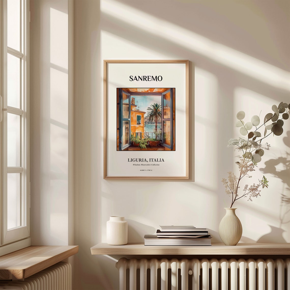 Sanremo Liguria Italy Window View Palm Harbor Watercolor Poster - Image 3