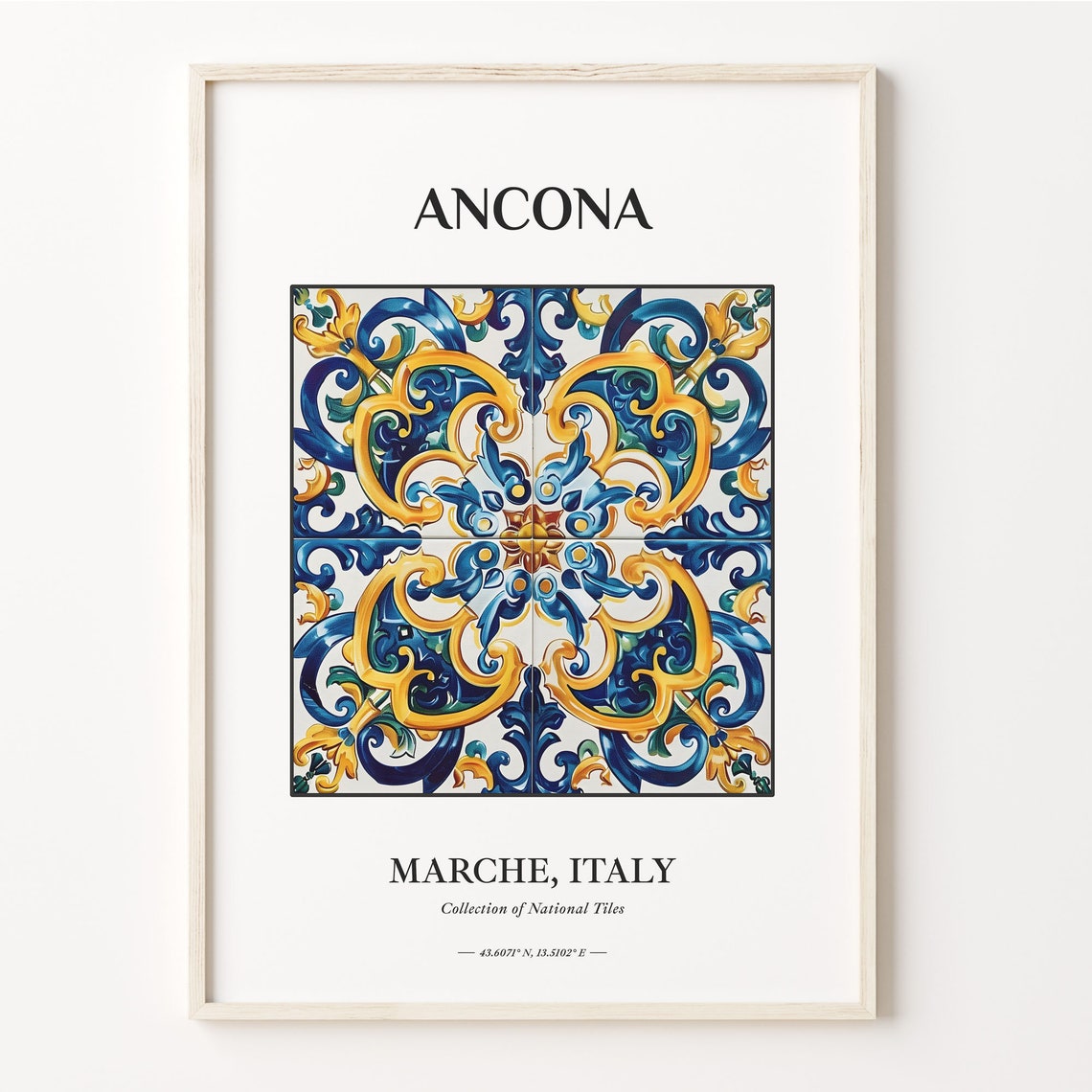 Ancona Marche Italy Blue Gold Tile Pattern Wall Decor Poster
