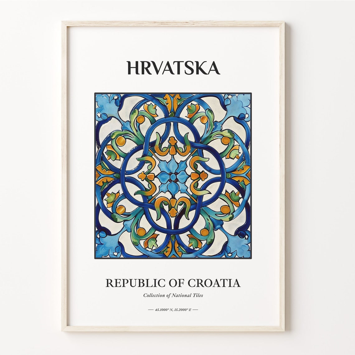 Croatia Hrvatska Traditional Blue National Tile Pattern Wall Art