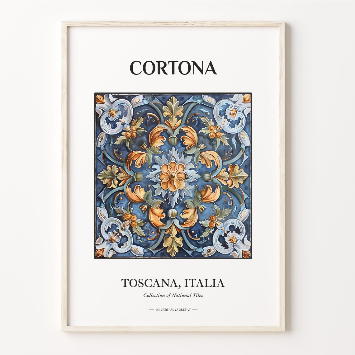 Cortona Tuscany Italy Blue Floral National Tile Pattern Poster