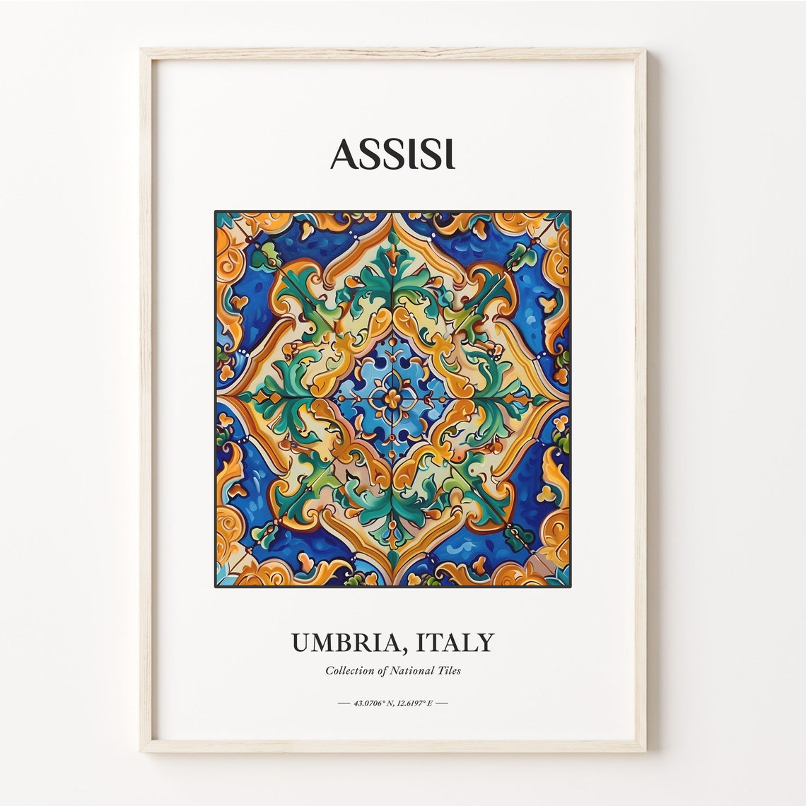 Assisi Italy Blue Orange Green Diamond Medallion Tile Poster