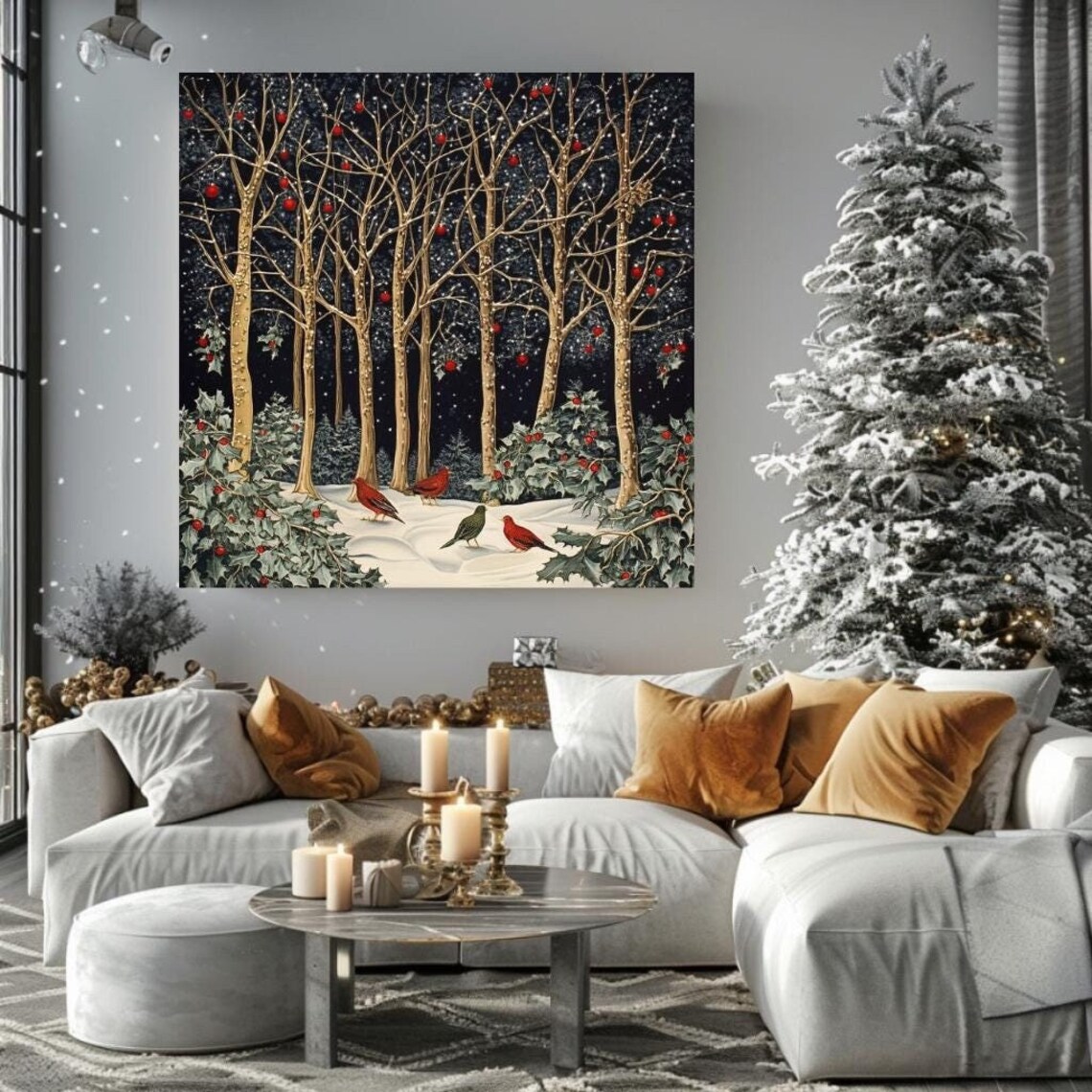 Morris-Inspired Forest Christmas Art Print, Living Room