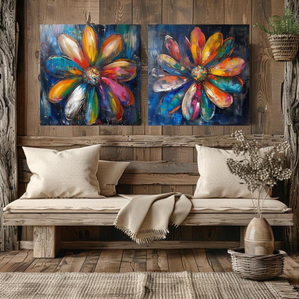 Abstract Boho Flower, Vintage Botanical Art