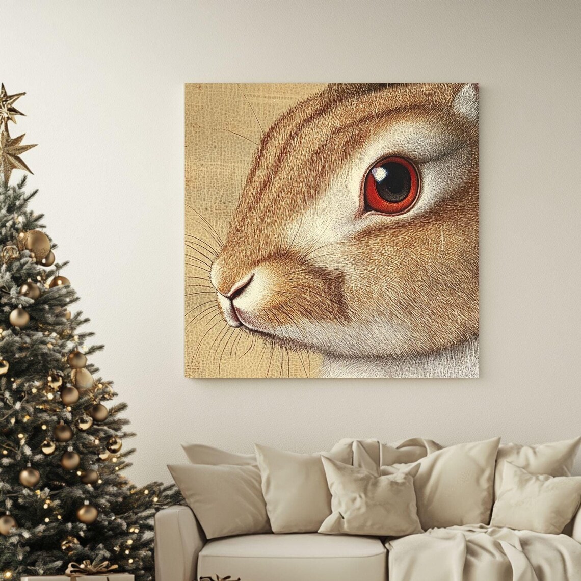 Rabbit Face Close Up Detailed Brown Fur Vintage Bunny Animal Poster
