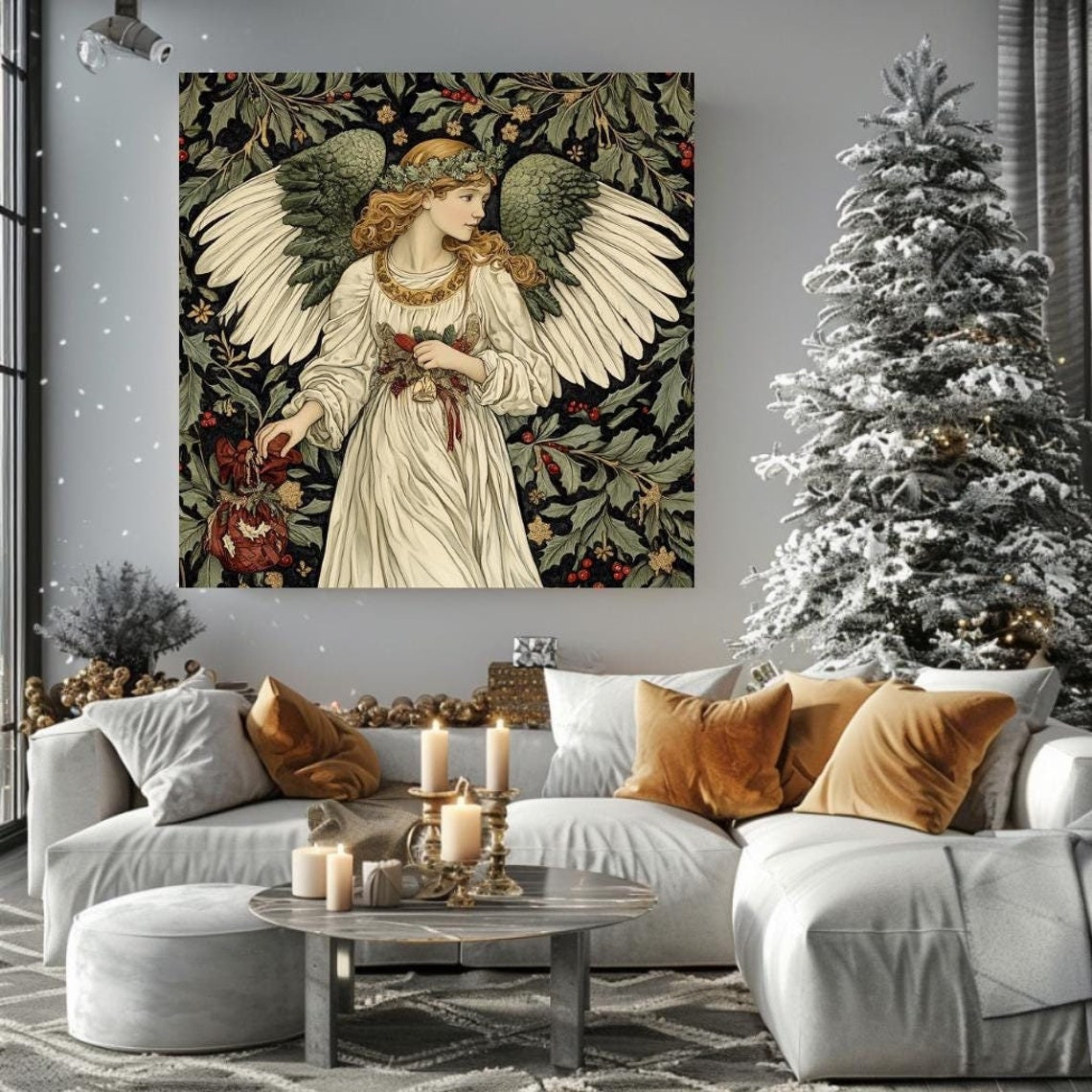 William Morris Inspired Christmas Angel Wings Botanical Poster