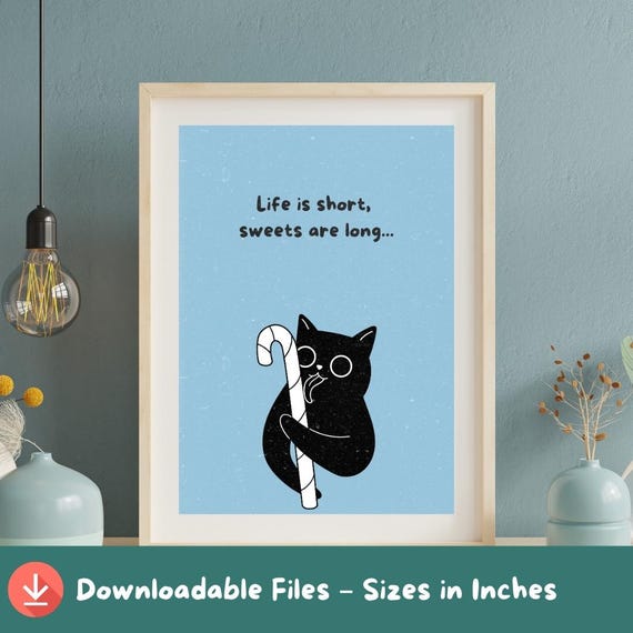 Candy Cat Art Print Whimsical Kitten Illustration A2a5 Sizes