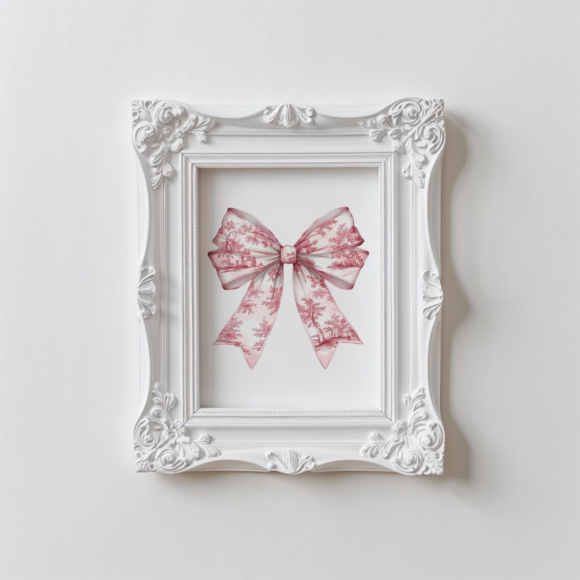 Pink Chinoiserie Toile Bow Preppy Coquette Ribbon Art Poster - Image 2