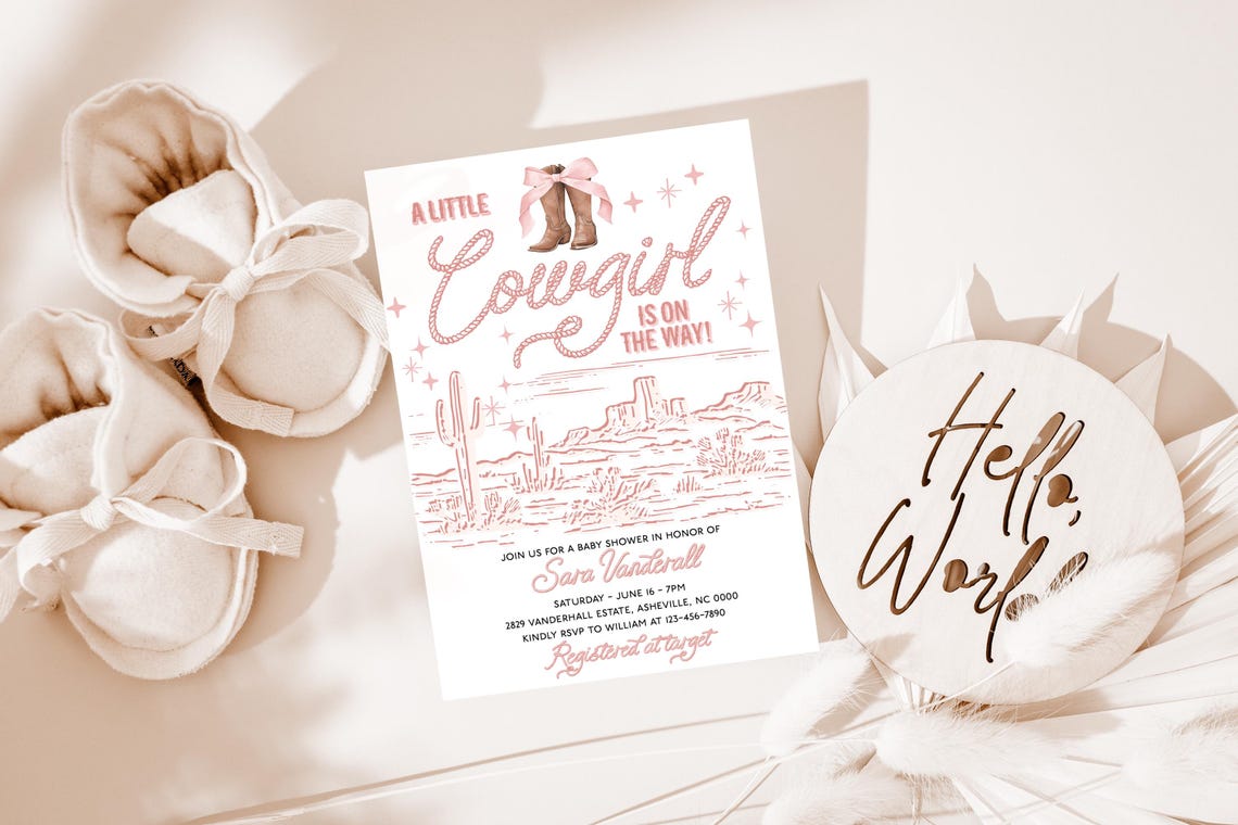 Cowgirl Baby Shower Invitation Template Little Cowgirl Baby Shower Invitation Pink Coquette Bow Pink Cowgirl Boots Rodeo Western Pcw - Image 3
