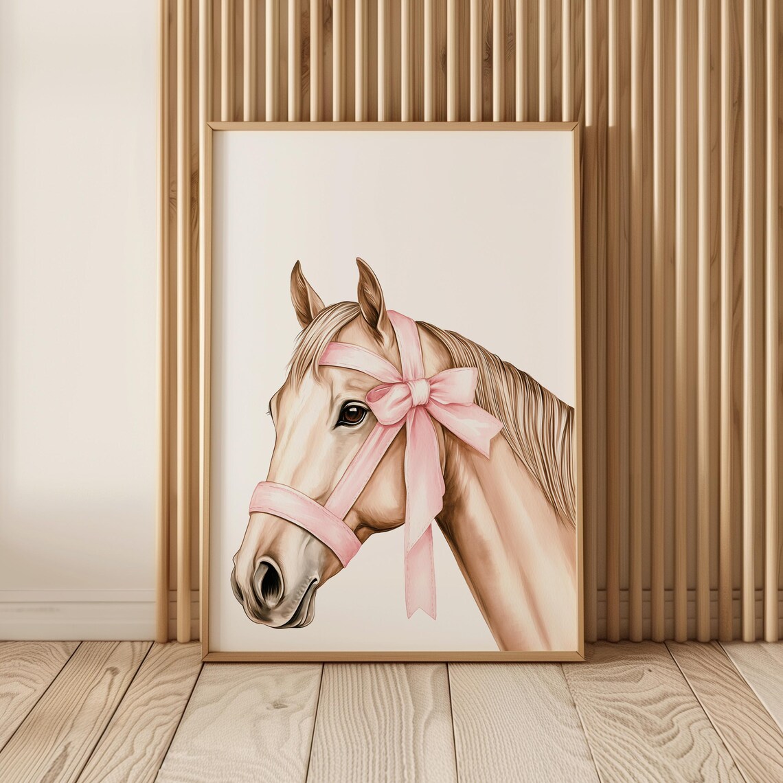 Horse Pink Bow Watercolor Equestrian Cowgirl Nursery Wall Art - Image 3