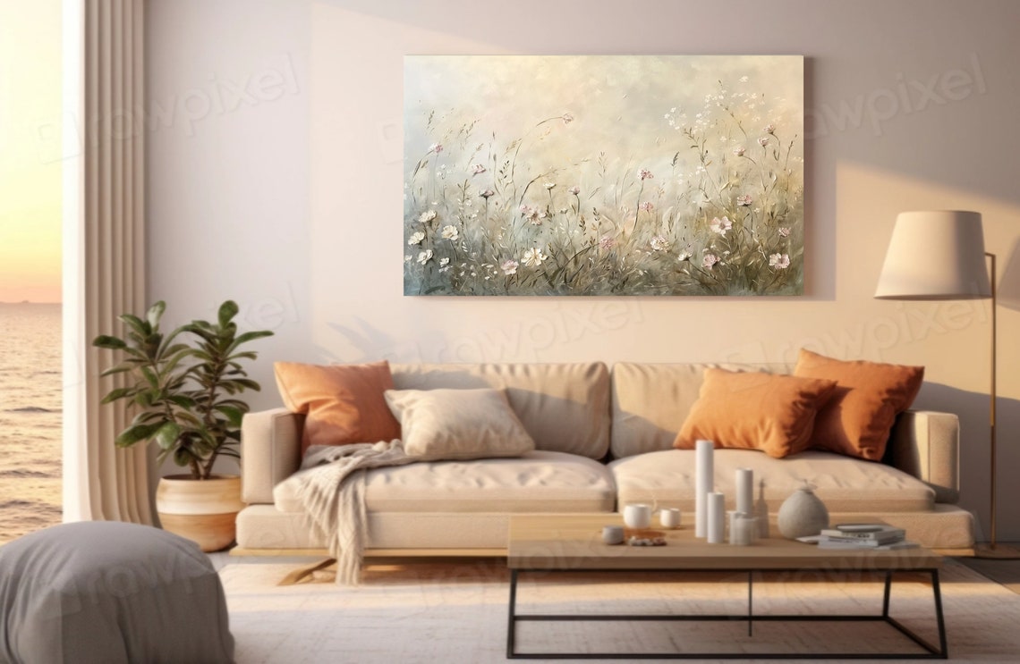 Soft Beige Wildflower Meadow Neutral Botanical Painting Poster - Image 4