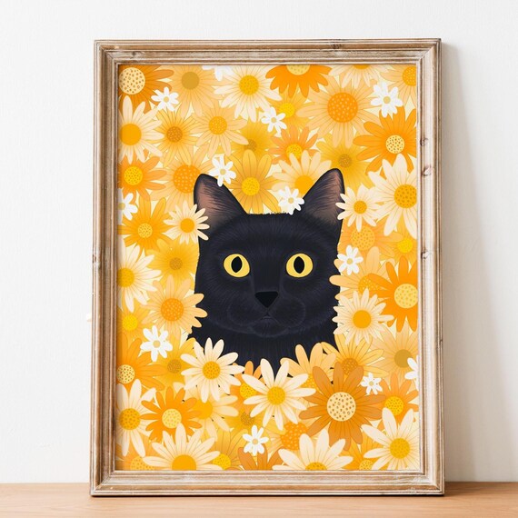 Black Cat Painting, Artistic Cat Illustration